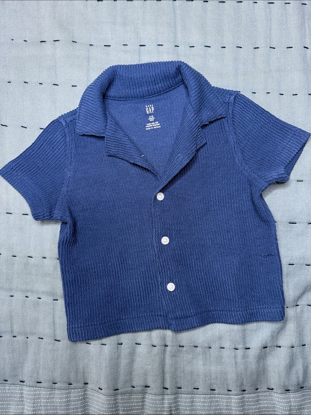 GAP Baby Short-Sleeve Button-Front Knit Shirt in Blue